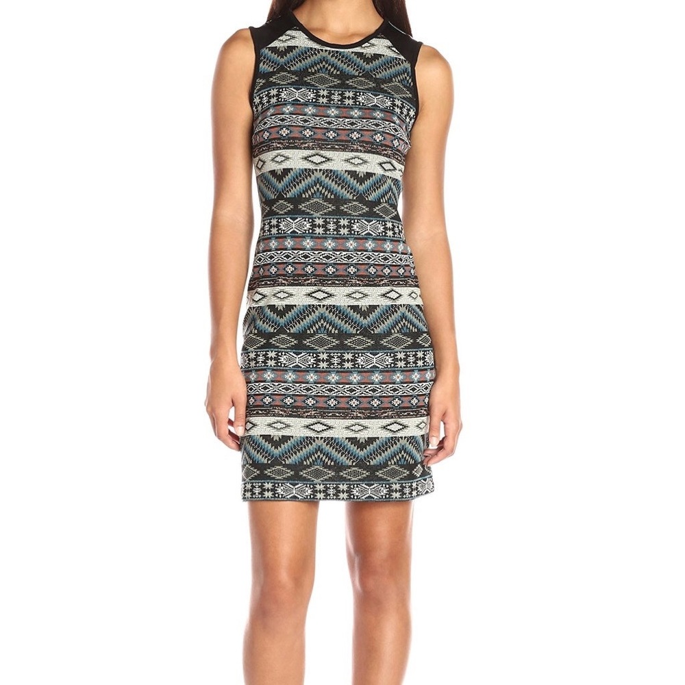 Karen Kane Aztec Sheath Dress W/ Vegan Leather